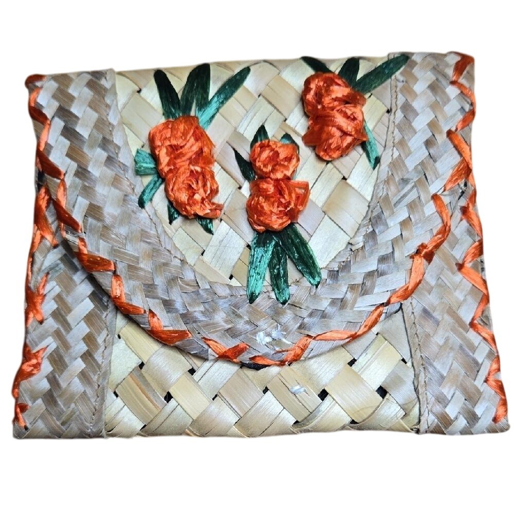 Woven Straw Wallet, 5.5"x 4.5" Vintage
